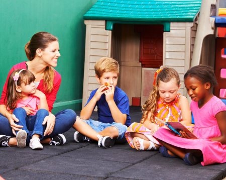 kids and teacher enjoying each others company