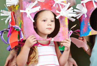 Girl with selfmade costume for carnival in a kindergarten